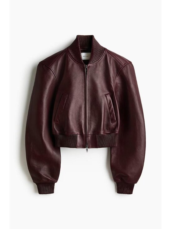 H&M LEATHER BOMBER JACKET - Picture 4 of 6